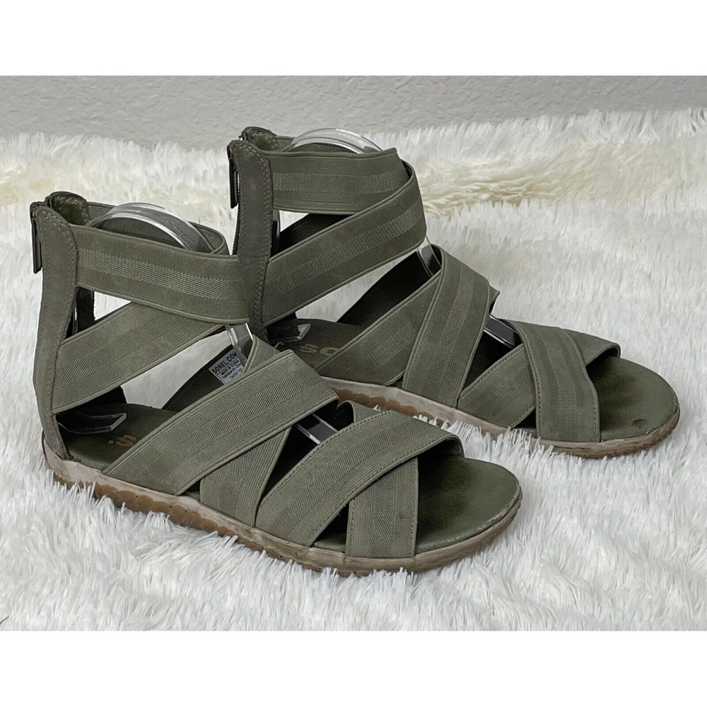 SOREL‎ Out N About Plus Light Green Sandals Shoes Elastic Straps Womens US 7.5